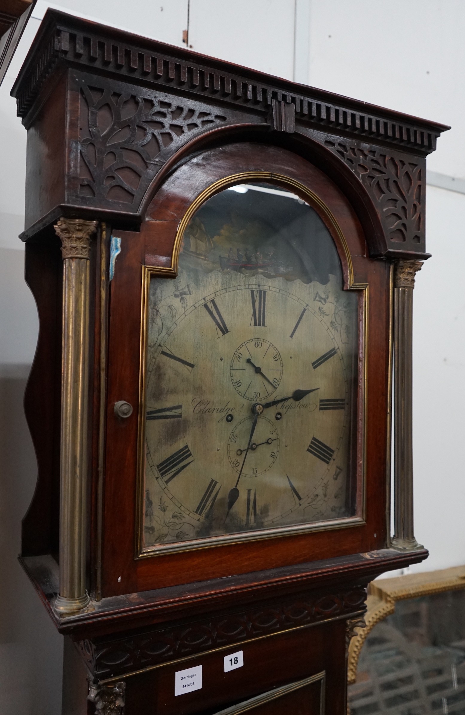 A George IV eight day longcase clock, marked Claridge of Chepstow, height 228cm